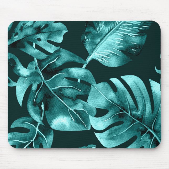Tapis De Souris Tropical green Blue Palm Feuille Island Paradise (Devant)