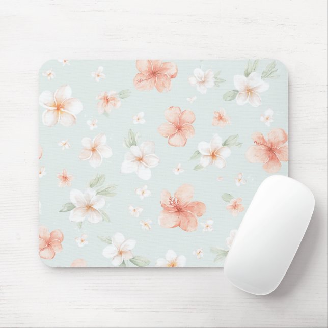 Tapis De Souris Tropical Peach White Hibiscus Flowers (Avec souris)