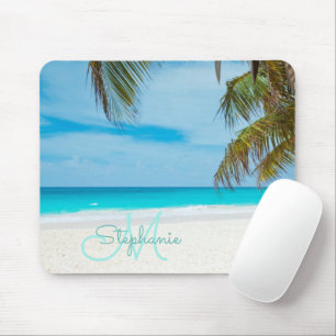 Tapis De Souris Tropical Sandy Beach Turquoise Monogramme Texte Pa