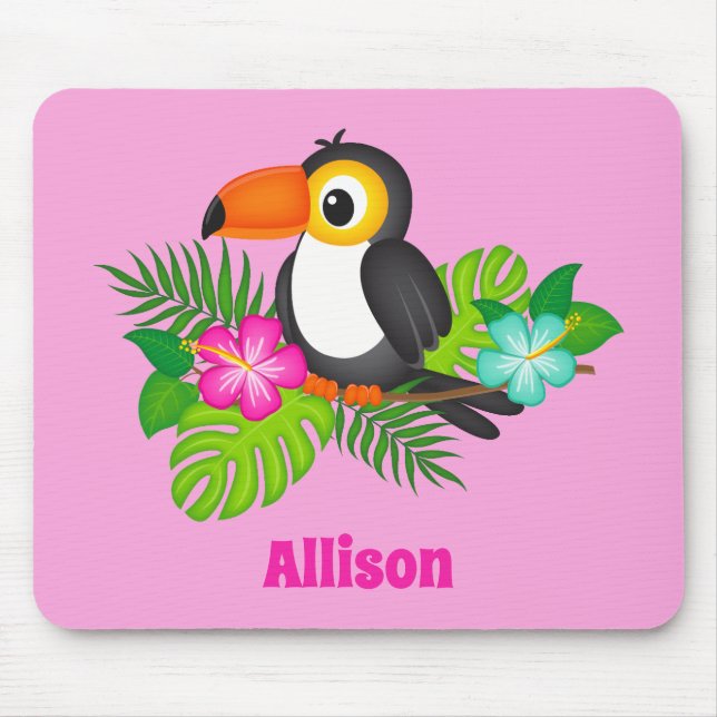 Tapis De Souris Tropical Toucan Plutôt Rose (Devant)