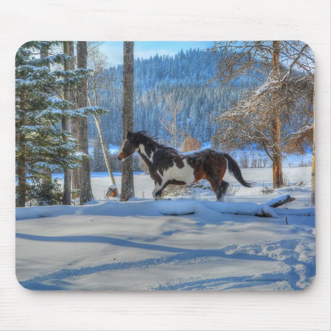 Tapis De Souris Trotting Pinto Paint Stallion & Winter Snows (Devant)