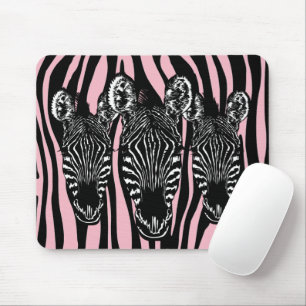 Tapis De Souris Troupeau de zèbres branchés sur rose imprimé zèbre