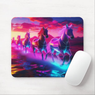 Tapis De Souris Troupeau électrique - Chevaux Synthwave