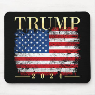 Tapis De Souris Trump 2024 Elegant Gold Vintage American Drapeau