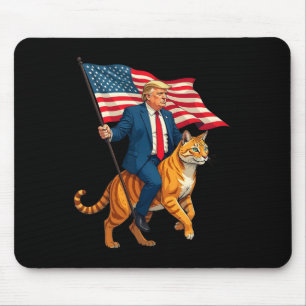 Tapis De Souris Trump À La Tête D'Un Chat Détenant Le Drapeau Amér