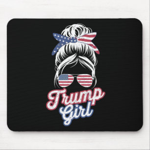 Tapis De Souris Trump Girl Messy Bun Vintage États-Unis drapeau am