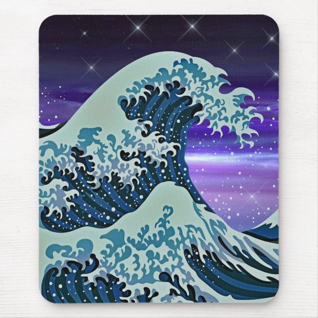 Tapis De Souris Tsunami Bleu Vague avec étoiles Asiatique Artiste (Devant)