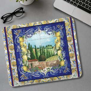 Tapis De Souris tuiles bleues italiennes majolique été agrumes