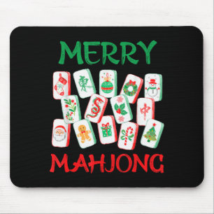 Tapis De Souris Tuiles de Mahjong de Noël à l'aquarelle Mah Jon Ch