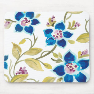Tapis De Souris Tuiles florales d'abbaye - fleurs bleues