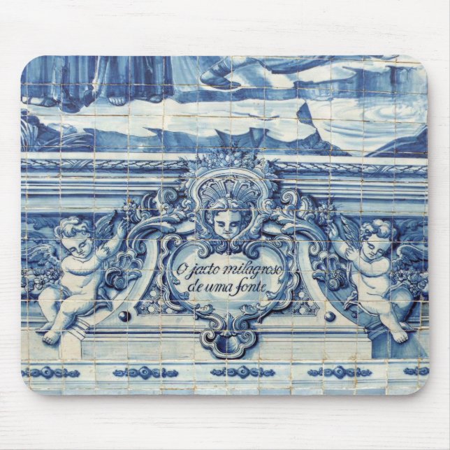 Tapis De Souris Tuiles murales portugaises bleues et blanches avec (Devant)
