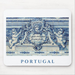 Tapis De Souris Tuiles murales portugaises bleues et blanches avec