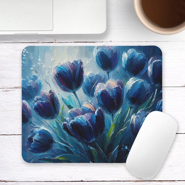 Tapis De Souris Tulipes bleues Impressionnisme Style Peinture à l' (Créateur téléchargé)