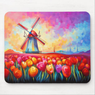 Tapis De Souris Tulipes de campagne Concept d'art coloré Abstrait