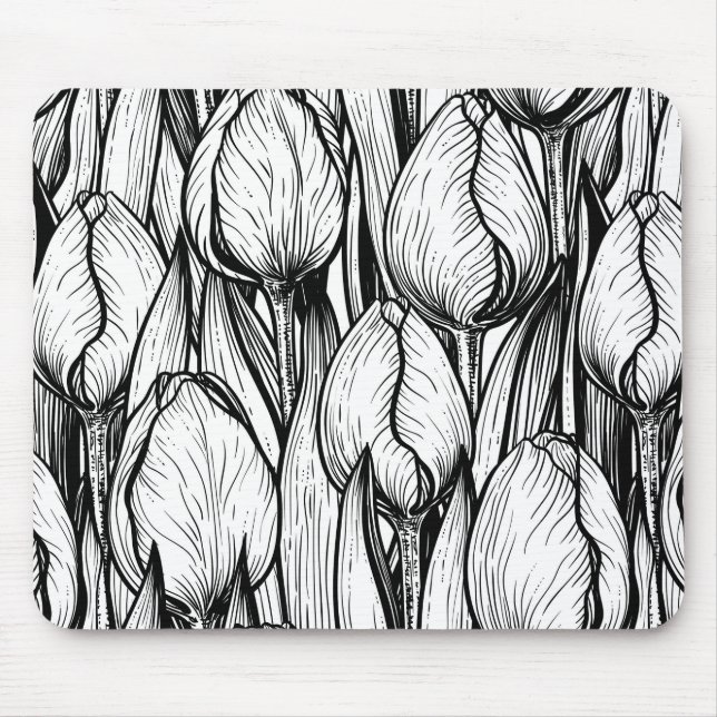 Tapis De Souris Tulipes en noir et blanc (Devant)