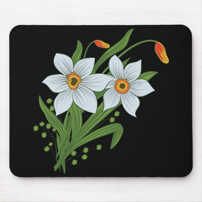 Tapis De Souris Tulipes et jonquilles Fleurs Fond noir (Devant)