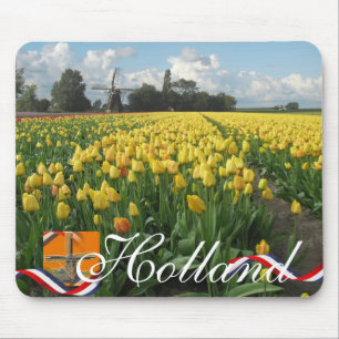 Tapis De Souris Tulipes jaunes dans le moulin à vent néerlandais