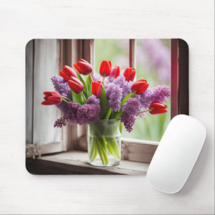 Tapis De Souris Tulipes rouges et Bouquet Lilac