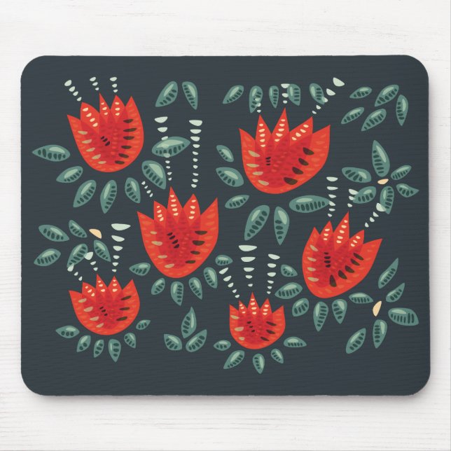 Tapis De Souris Tulipes rouges Motif décoratif Abstrait floral fon (Devant)