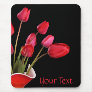 Tapis De Souris Tulipes rouges sur Mousepad noir