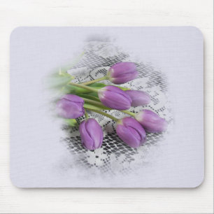 Tapis De Souris Tulipes violettes sur dentelle