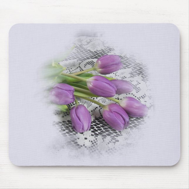 Tapis De Souris Tulipes violettes sur dentelle (Devant)