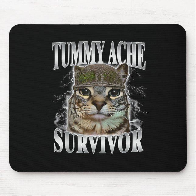 Tapis De Souris Tummy Ache Survivor Funny Cat Meme (Devant)