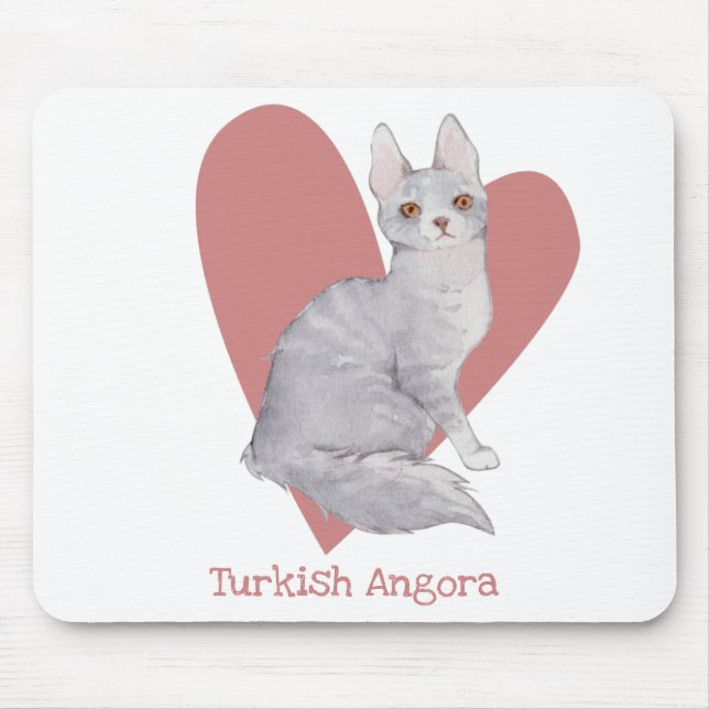 Tapis De Souris Turc Angora Chat Aquarelle Kitty Coeur rose (Devant)