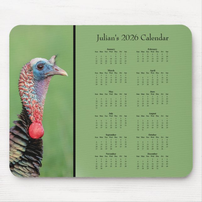 Tapis De Souris Turkey - Customizable full year 2026 calendar (Devant)