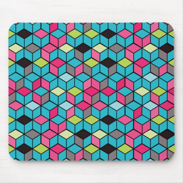 Tapis De Souris Turqouise et Motif de Cube rose (Devant)