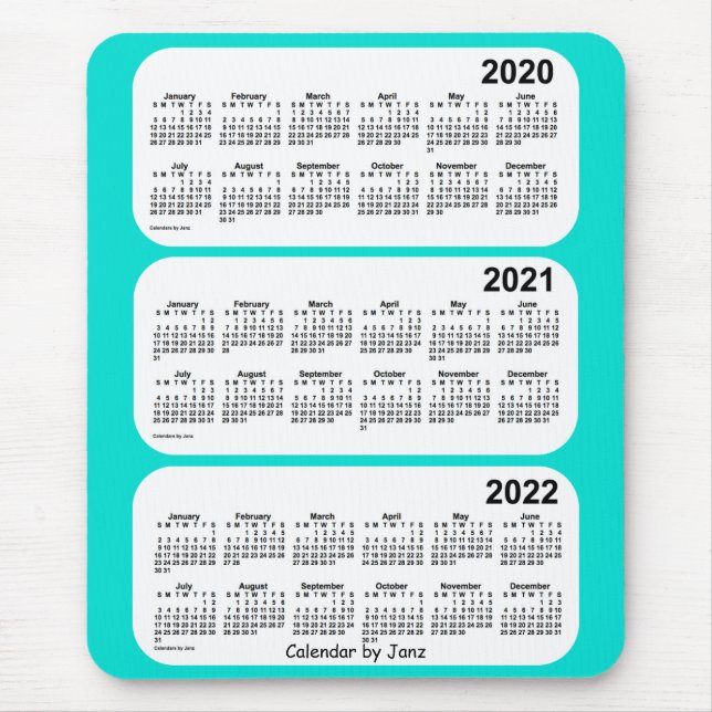 Tapis De Souris Turquoise 2020-2022 calendrier de 3 ans par Janz (Devant)