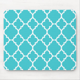 Tapis De Souris Turquoise Aqua Blue Quatrefoil Motif marocain