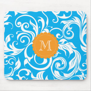 Tapis De Souris Turquoise assez bleue de papier peint floral de