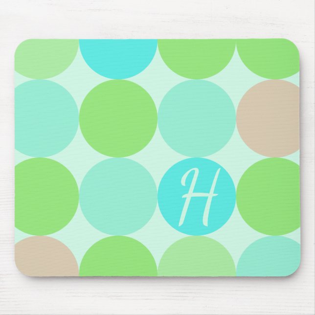 Tapis De Souris Turquoise Bleu Vert & Cercles Orange Monogramme (Devant)