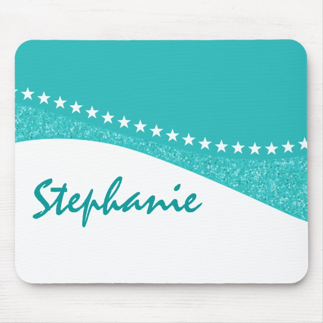 Tapis De Souris Turquoise Éblouissant Courbes Étoiles Mousepad (Devant)