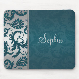 Tapis De Souris Turquoise et argenté Damask Mousepad