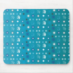 Tapis De Souris Turquoise et blanc élégants, étoiles et flocons de