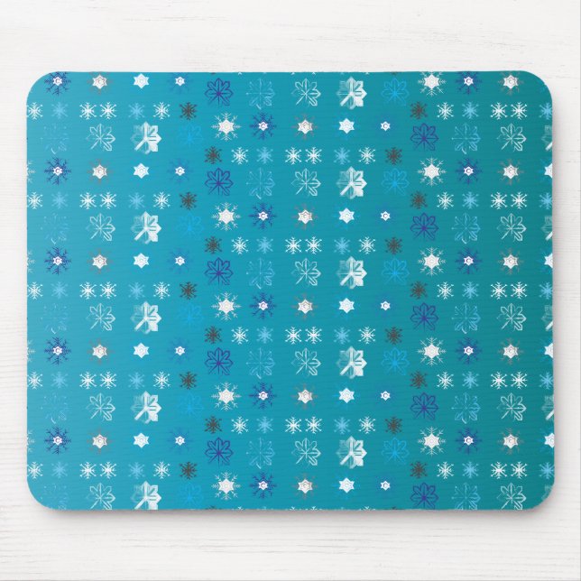 Tapis De Souris Turquoise et blanc élégants, étoiles et flocons de (Devant)