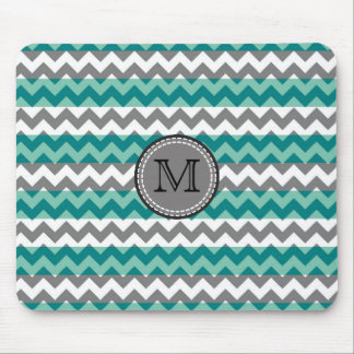 Tapis De Souris Turquoise et Gris Chevron Zigzag Monogramme #2