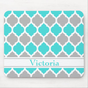 Tapis De Souris Turquoise et gris Marocain Trellis Motif