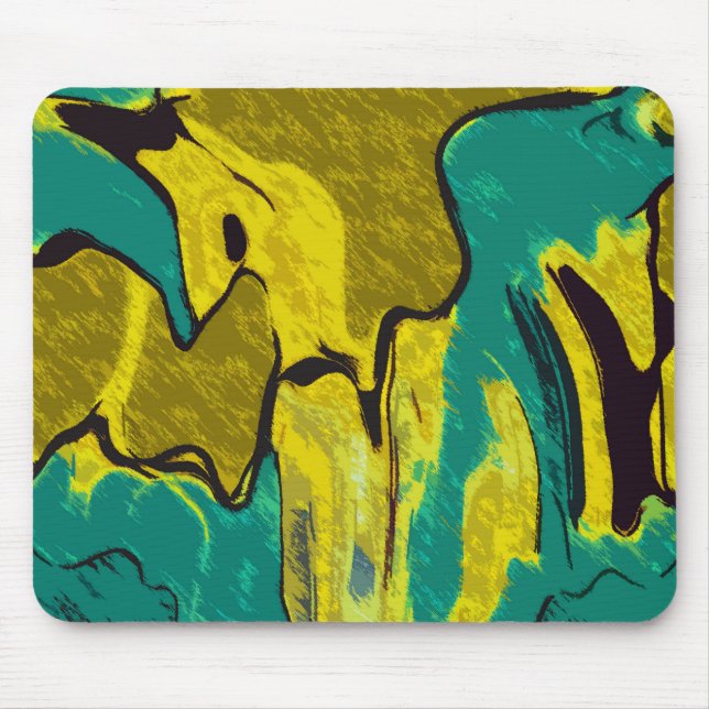 Tapis De Souris Turquoise jaune moutarde Abstrait (Devant)