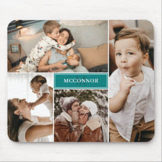 Tapis De Souris Turquoise Modern 4 Photo Collage & Nom