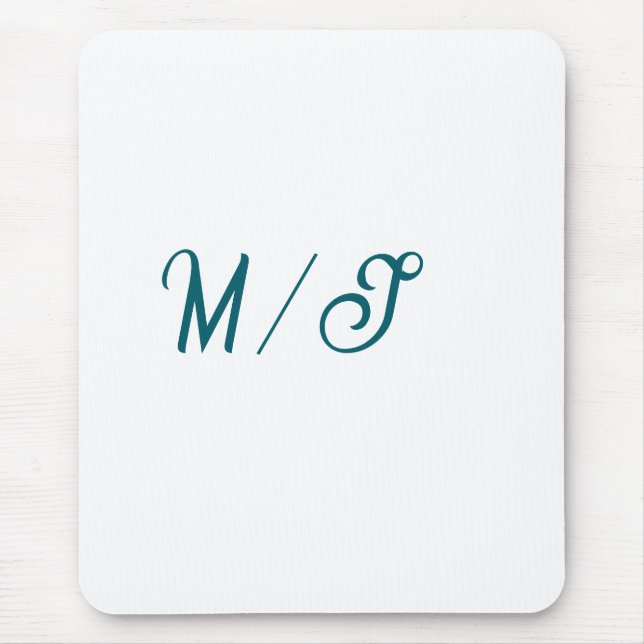 Tapis De Souris Turquoise monogramme nom de couple de mariés simpl (Devant)