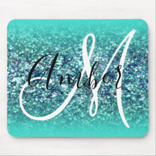 Tapis De Souris Turquoise Ombre Bleu Sarcelle Glam Paillettes Mono