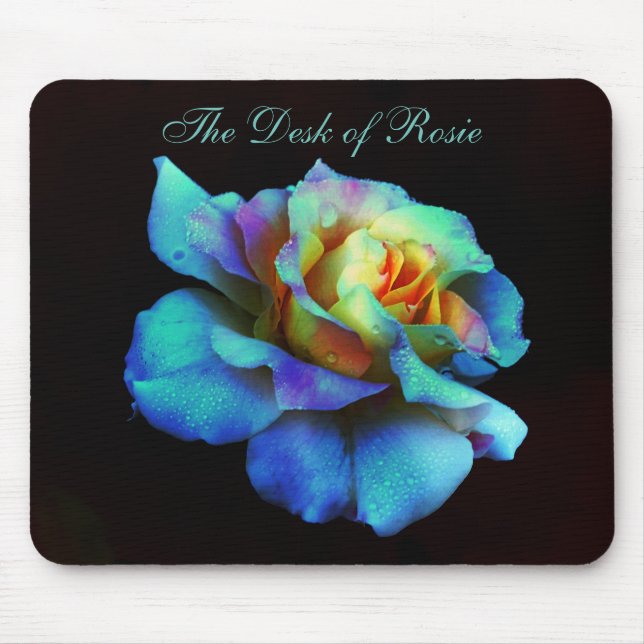 Tapis De Souris Turquoise Pastel Rainbow Rose Mousepad (Devant)