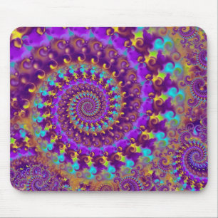 Tapis De Souris Turquoise pourpre et jaune de motif de fractale de