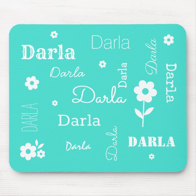 Tapis De Souris Turquoise with White Flowers, Customized Mouse Pad (Devant)