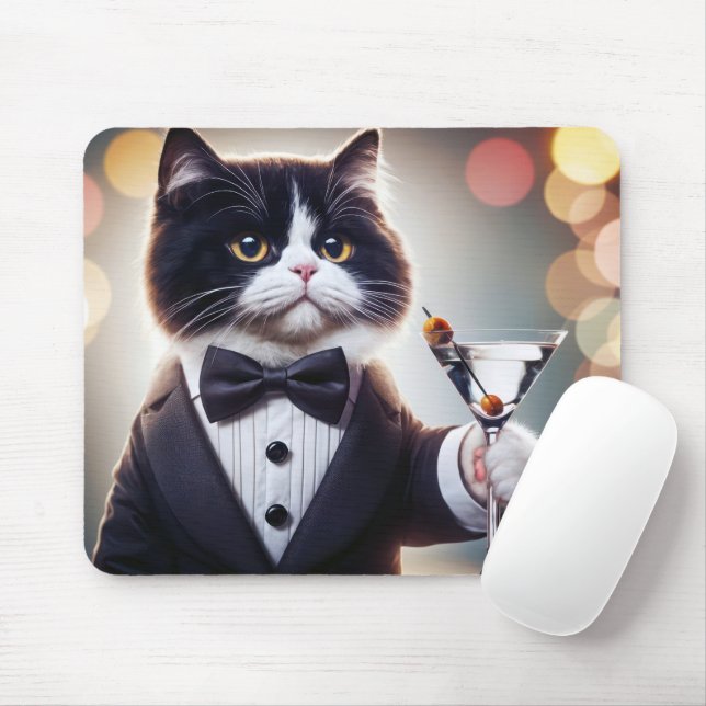 Tapis De Souris Tuxedo Chat Avec Cocktail Martini (Avec souris)