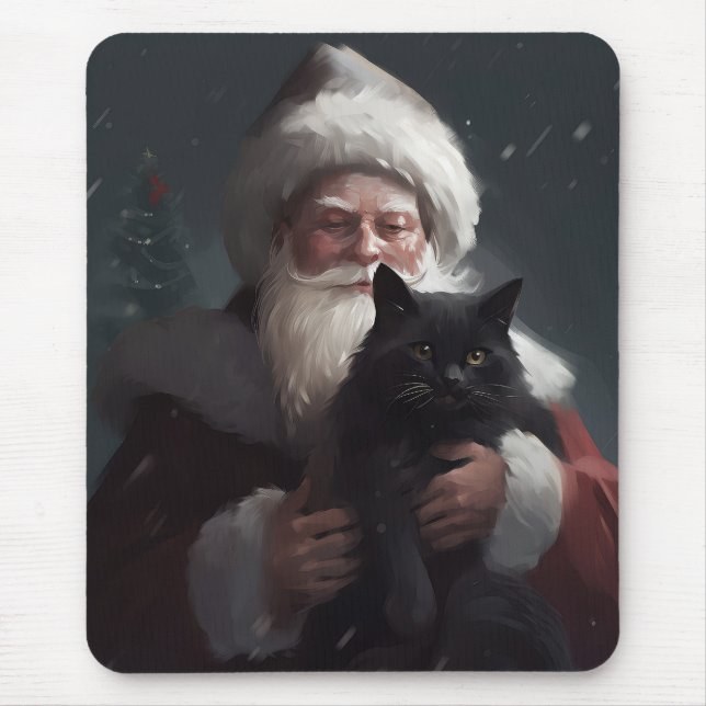 Tapis De Souris Tuxedo Chat avec Noël Festif du Père Noël (Devant)