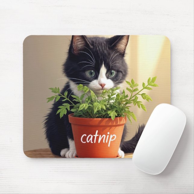 Tapis De Souris Tuxedo Chat Avec Plante Catnip (Avec souris)